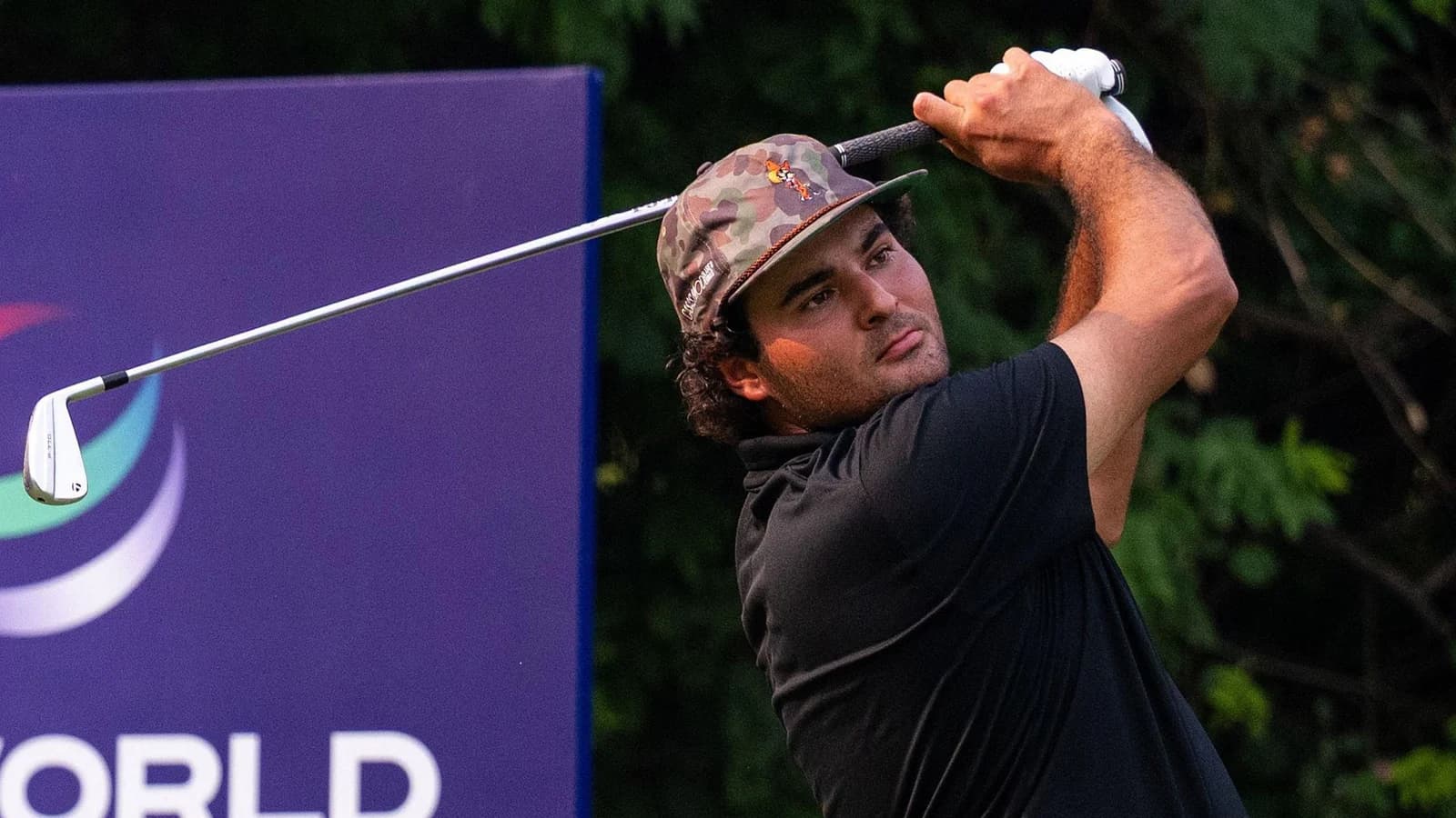 Eugenio Chacarra hits an iron during the 2026 DP World India Championship